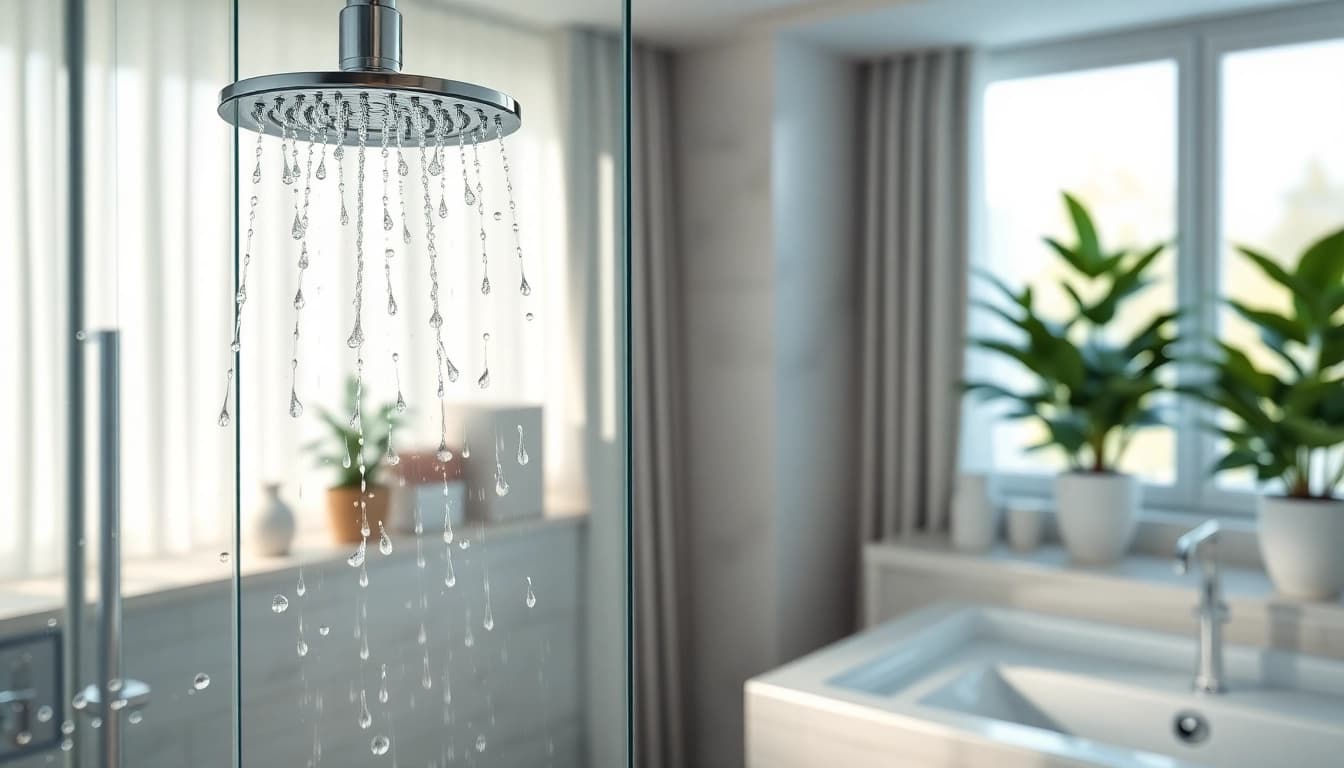 Experience elegant showers with a modern design, featuring a luxurious rain showerhead.