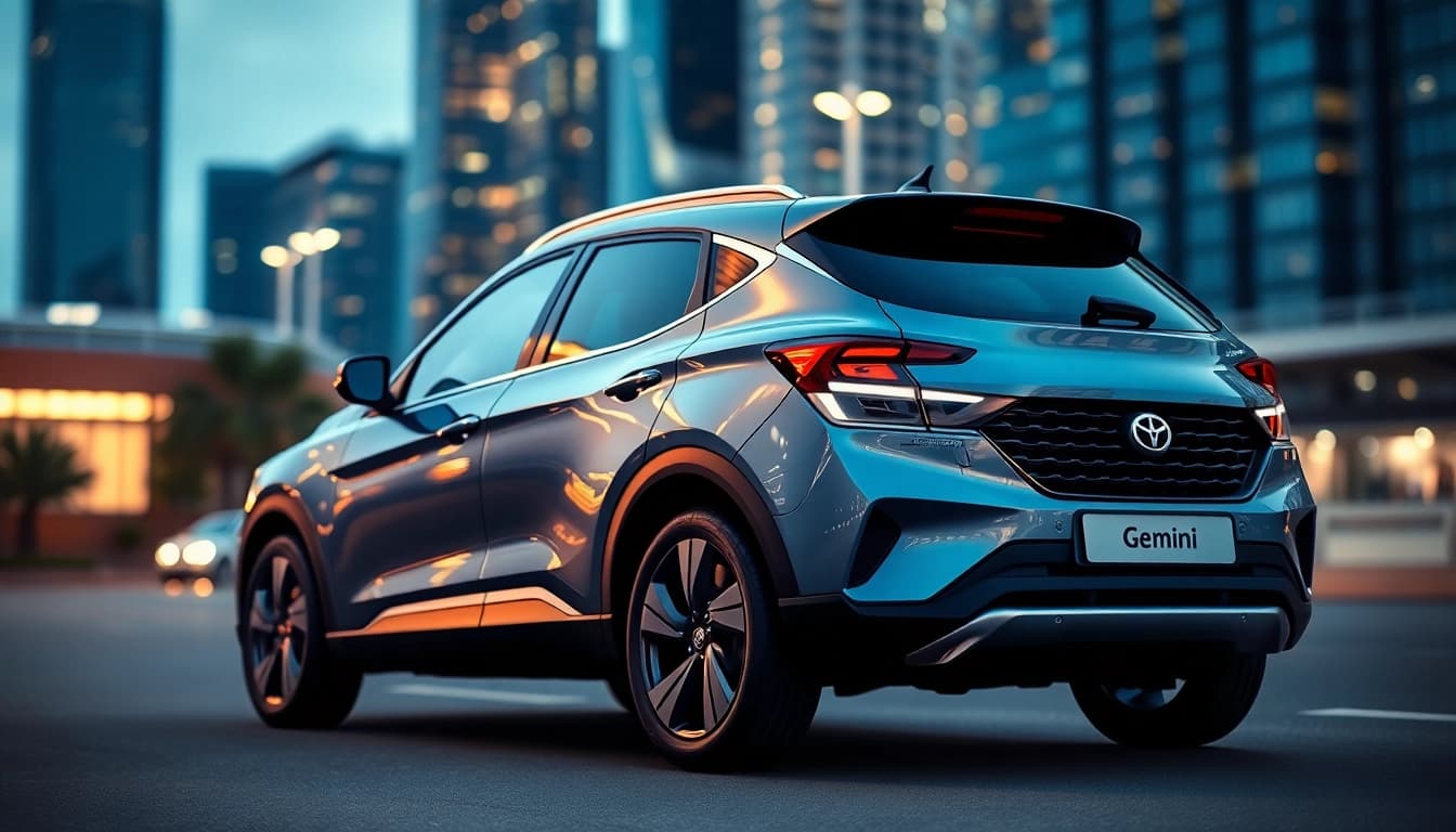 Showcase of Gemini cars highlighting their unique features in an urban setting.