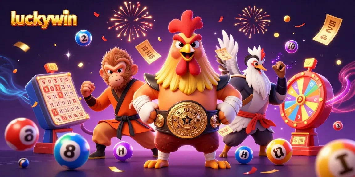 Experience exciting gambling action with luckywin, featuring dynamic lottery elements and vibrant characters.