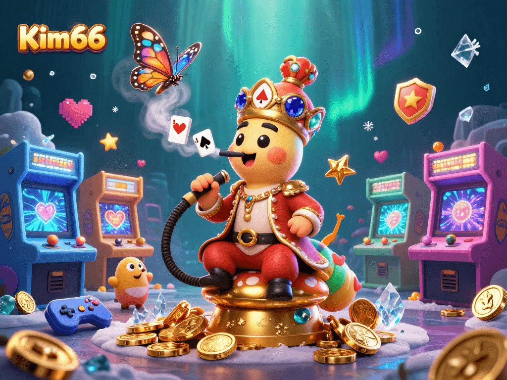 Engage in thrilling gaming at Kim66 with vibrant casino elements and 3D characters.