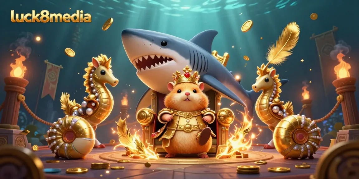 Join the excitement at luck8media with a vibrant gambling scene featuring a golden hamster king and immersive game elements.