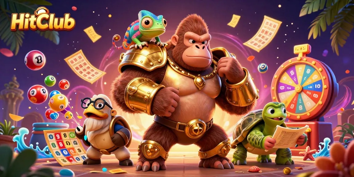 HitClub engages players in vibrant lottery action with a 3D gorilla and gambling elements.