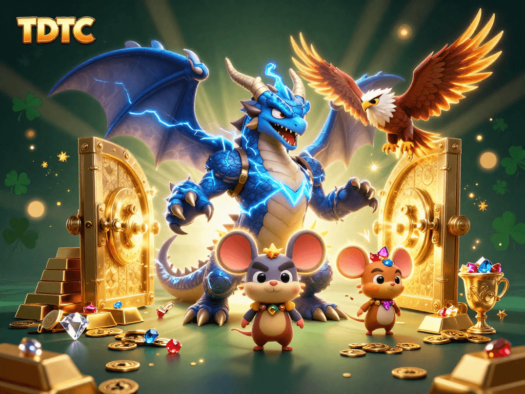 Experience TDTC gameplay with a vibrant scene filled with treasure and dynamic characters.