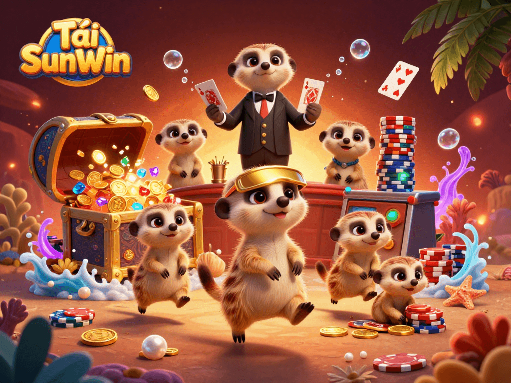 Tải SunWin and win big with a playful meerkat casino scene filled with colorful graphics and fun elements.