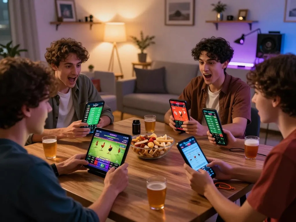 Engaged users enjoying Gavn99 live betting in a vibrant home setting.