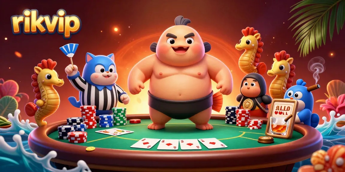 Join the excitement with rikvip's exclusive underwater poker scene featuring vibrant 3D characters.