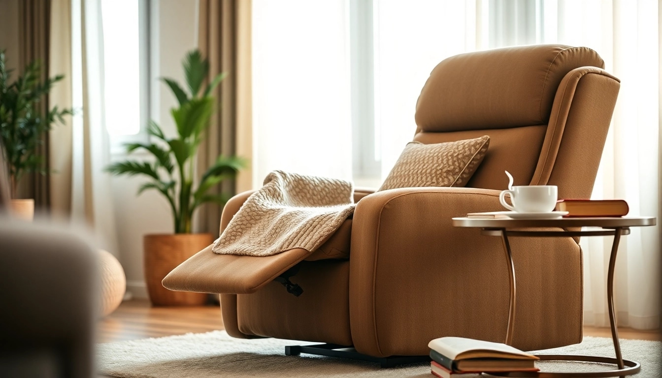 Showcase of lift chair recliners in a cozy home setting emphasizing comfort and style.
