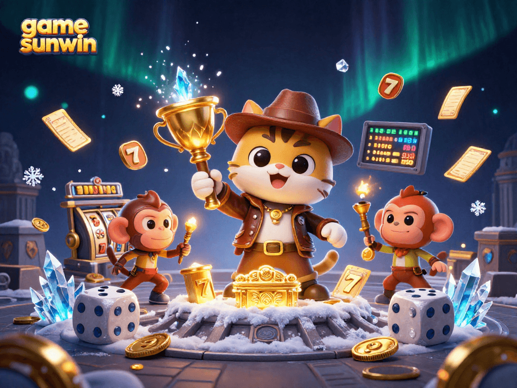 Engage with exciting game sunwin adventures and discover thrilling jackpots with our 3D arcade-style illustration.