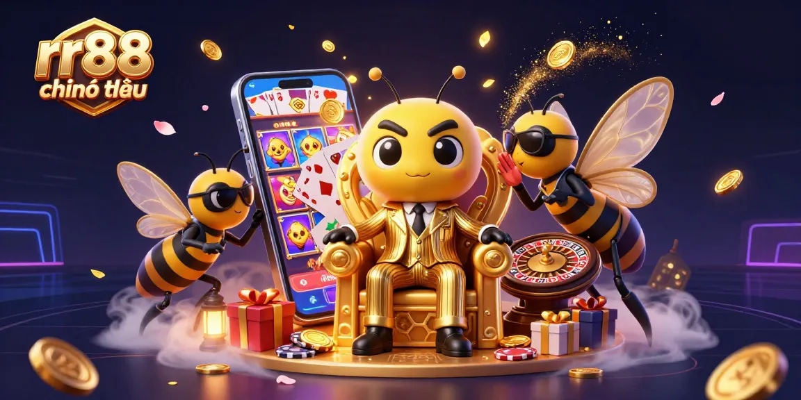 Experience rr88 chính thức gaming thrills with a bumblebee mob boss in a vibrant casino scene.