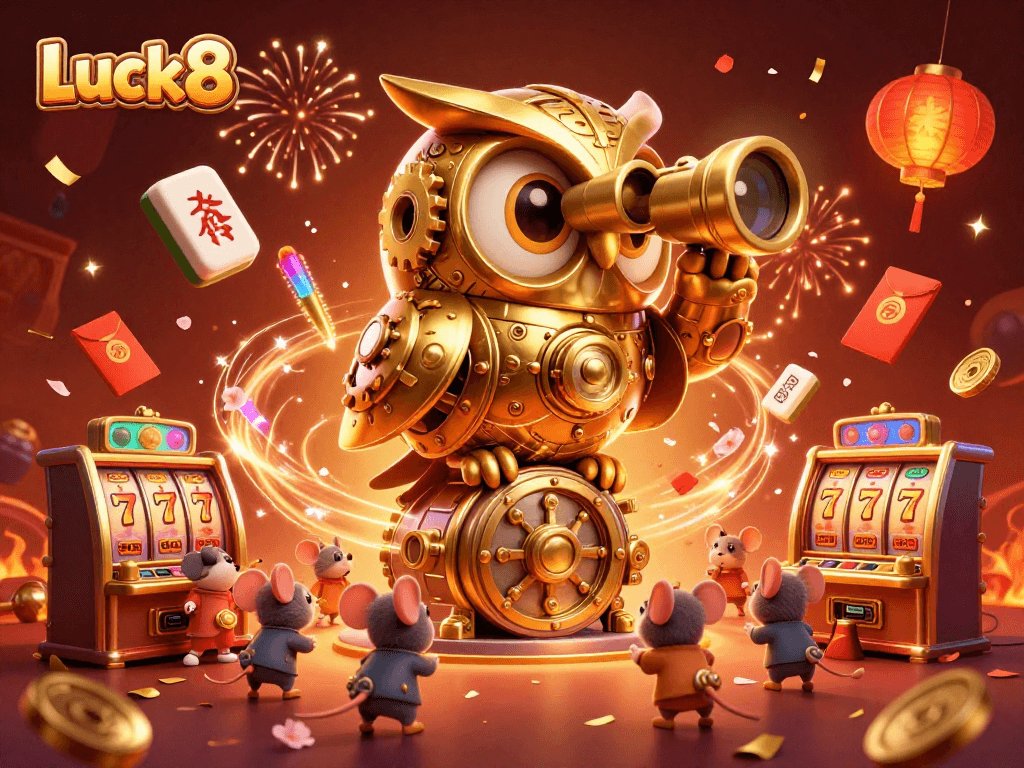 Experience the excitement of Luck8 with a vibrant casino scene showcasing unique characters and dynamic gaming elements.