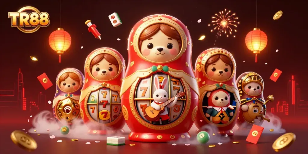 Experience the thrill of TR88 with animated casino characters and vibrant gaming elements.