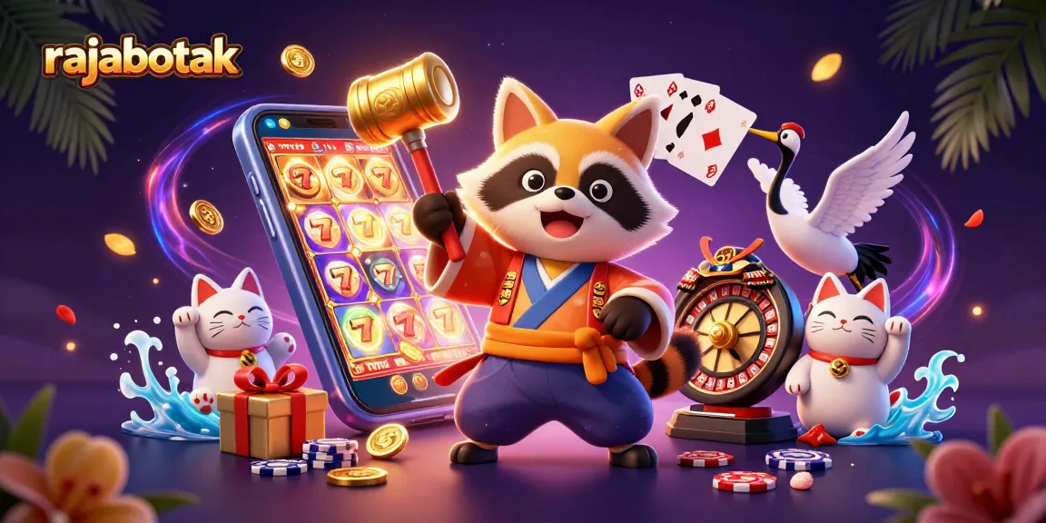 Spin the reels with rajabotak's vibrant 3D casino illustration showcasing festive lucky symbols.