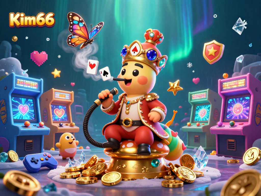 Engage in thrilling gaming at Kim66 with vibrant casino elements and 3D characters.
