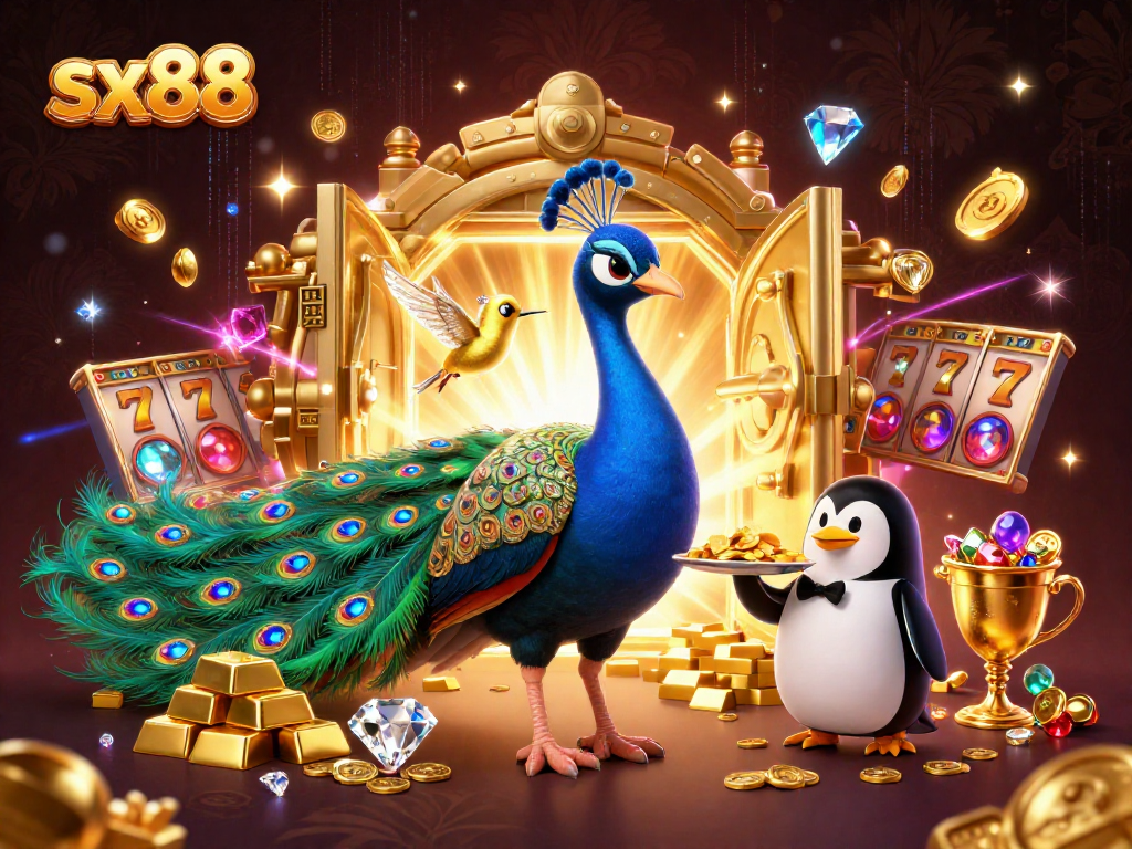SX88 enhances gaming excitement with a dazzling casino scene featuring jewels and treasures.