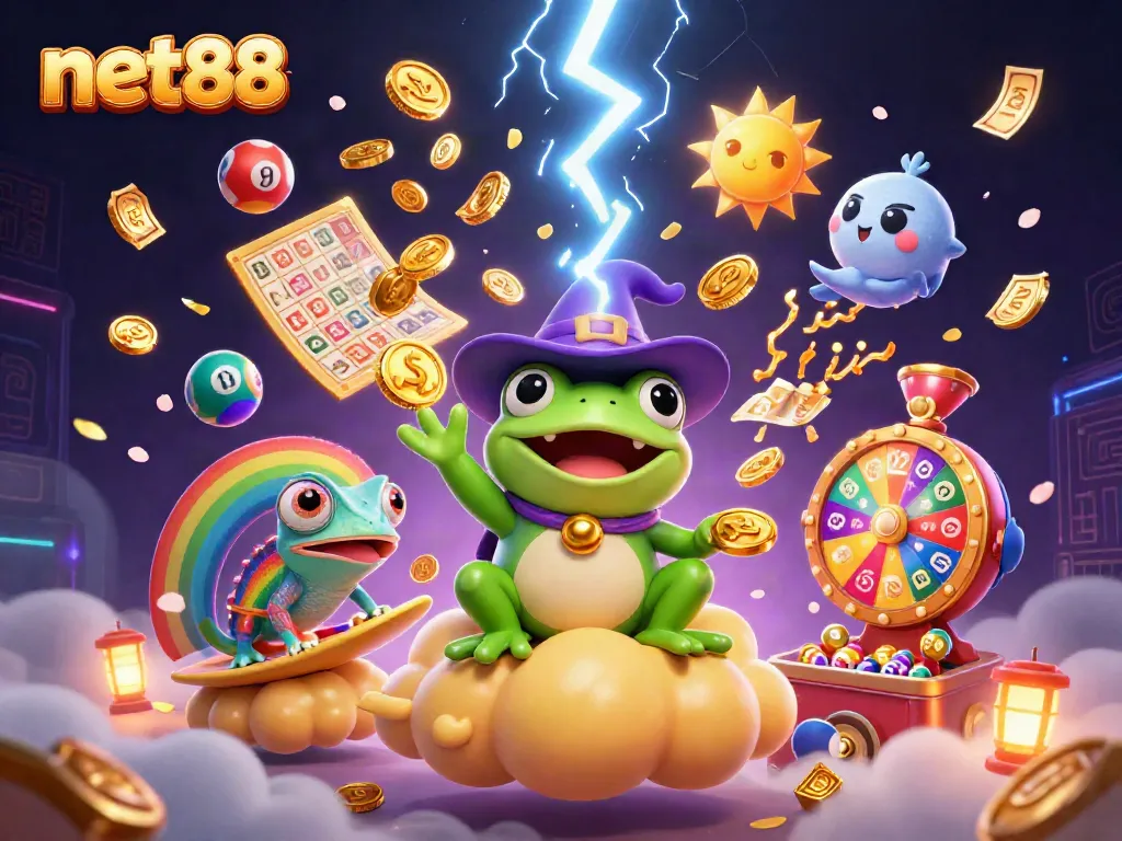 Experience thrilling jackpots at net88 with golden coins and vibrant gaming elements!