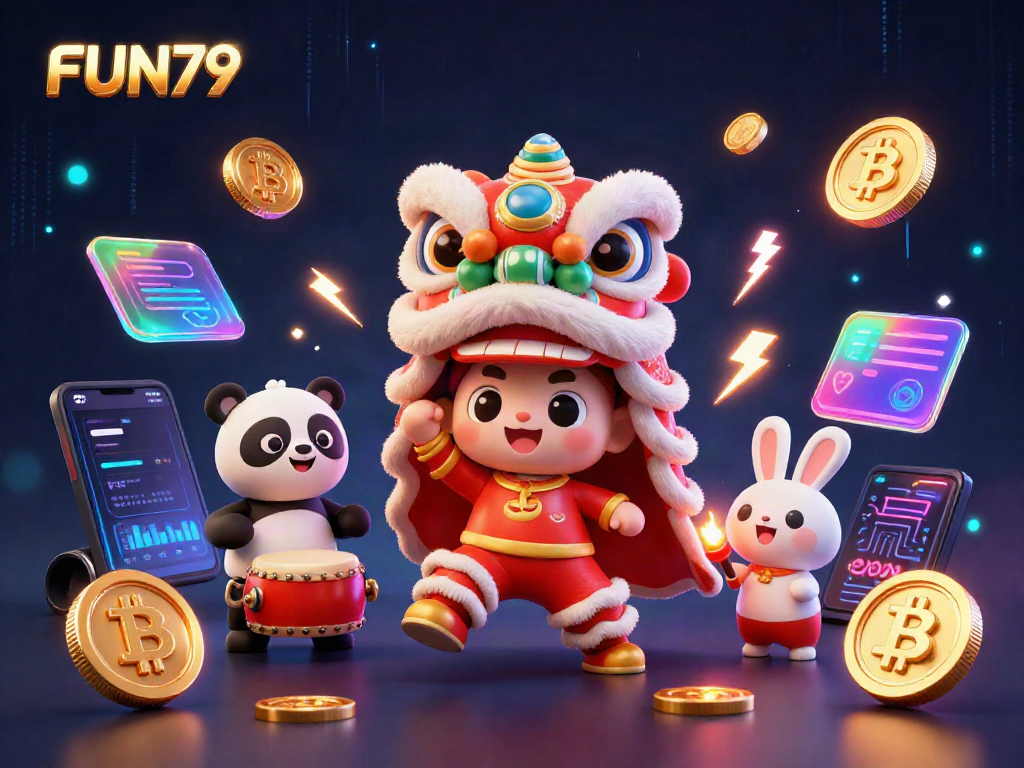 Experience FUN79 with vibrant 3D illustrations capturing the excitement of the online casino gaming world.