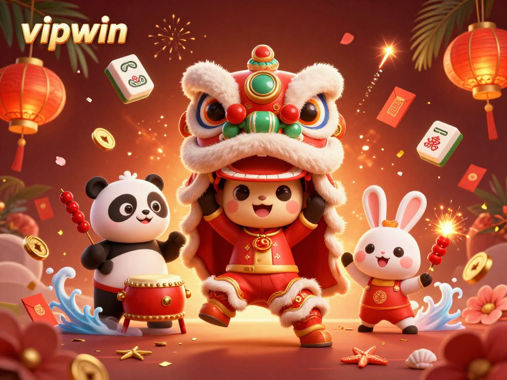 Experience thrilling gameplay at vipwin with the colorful Chinese New Year festival theme featuring dancing characters.