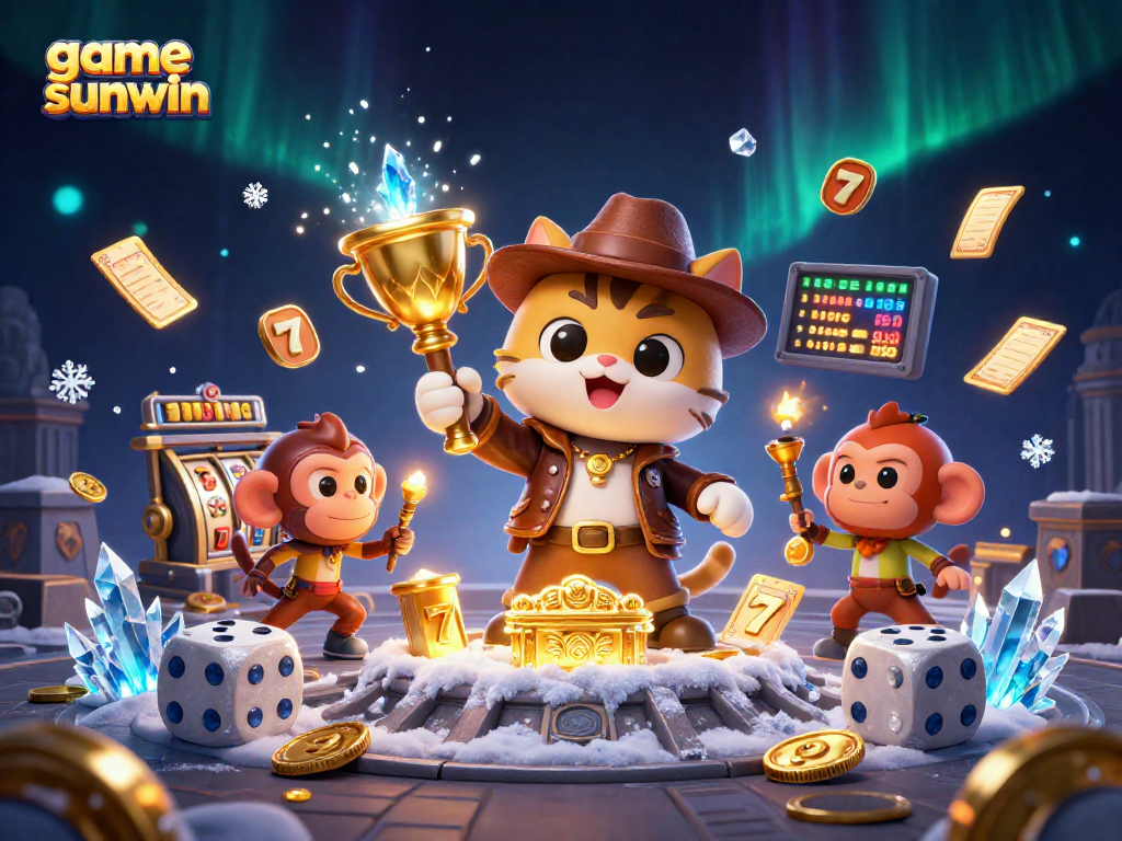 Engage with exciting game sunwin adventures and discover thrilling jackpots with our 3D arcade-style illustration.