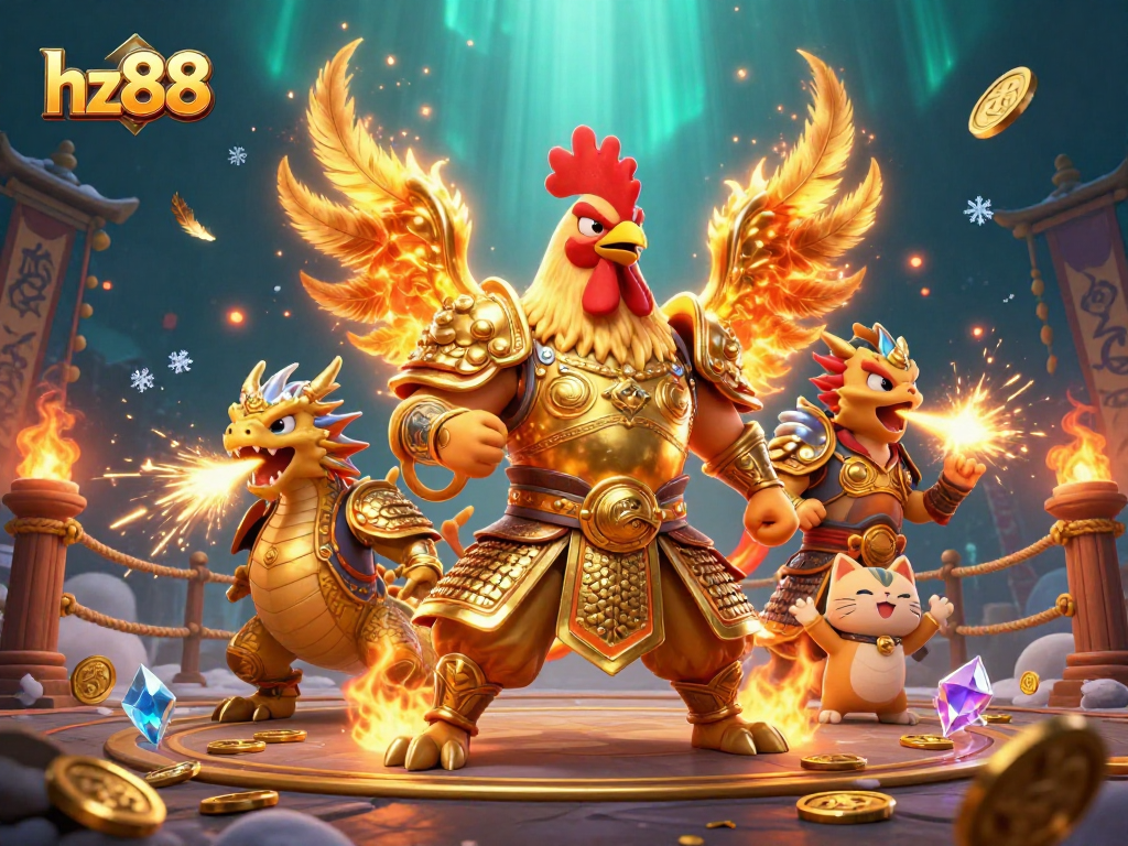 Experience thrilling wins at hz88 with dynamic battles featuring legendary creatures in a vibrant casino.