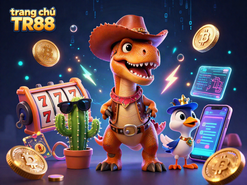 Experience thrilling action at trang chủ TR88 with vibrant casino adventures featuring a cartoon T-Rex.