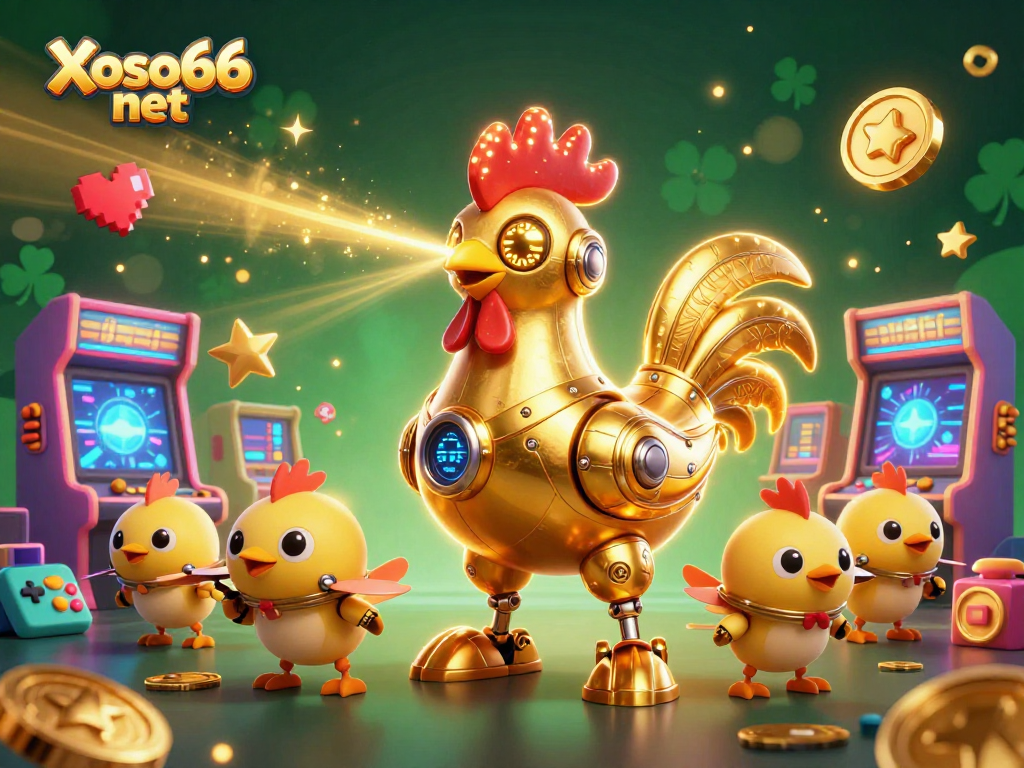Experience thrilling gaming at Xoso66 net with colorful arcade machines and futuristic characters in action!