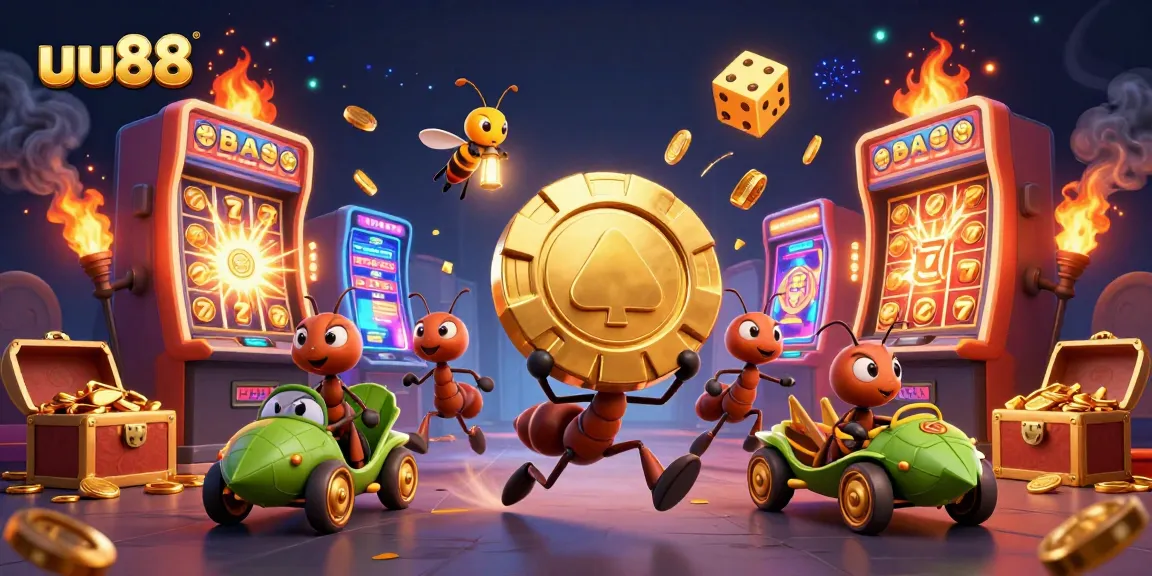 Experience thrilling games at uu88 with ants heisting a giant poker chip amid cinematic casino chaos.