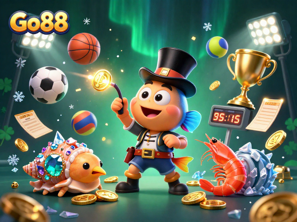 Engage in gambling excitement with Go88 as golden coins attract players in a vibrant 3D underwater scene.