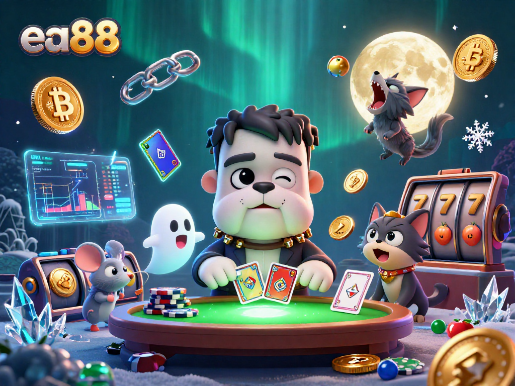 Experience thrilling action as ea88's iconic characters deal cards and play under a radiant atmosphere.