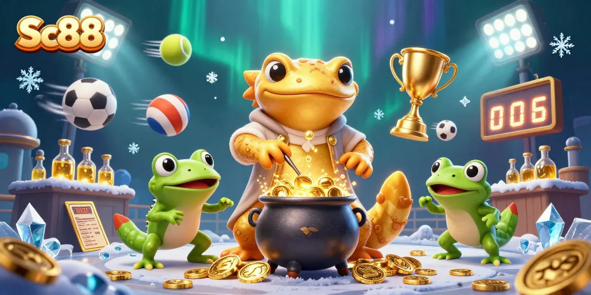 Experience thrilling action with Sc88 in this vibrant illustration of a golden alchemist transmuting coins.