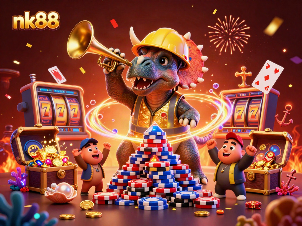 Experience the thrill of nk88 casino gaming with dynamic 3D illustration showcasing excitement and joy.