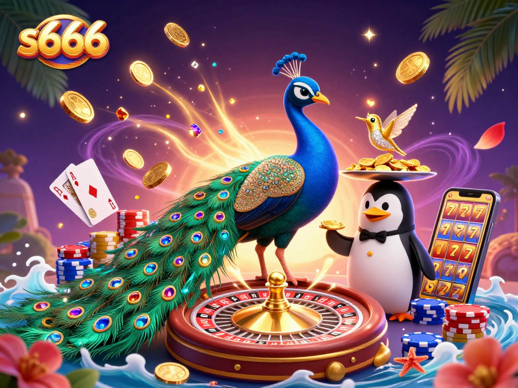 Experience the vibrant world of s666 with a stunning 3D casino illustration showcasing rich game elements and characters.