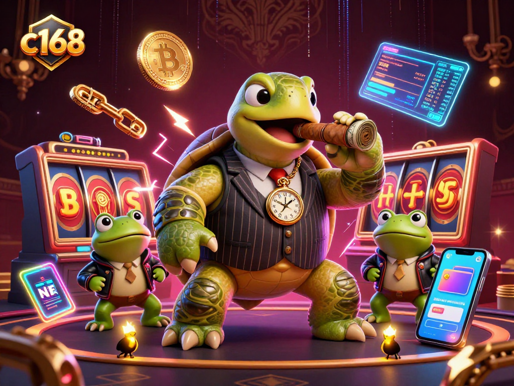 Experience exciting slots and jackpots at c168 with vibrant characters and casino elements.