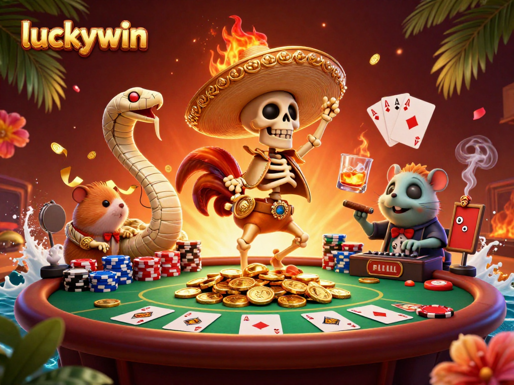 Engage in exciting gameplay at luckywin with a dynamic casino-themed illustration featuring vibrant characters and rich gaming elements.