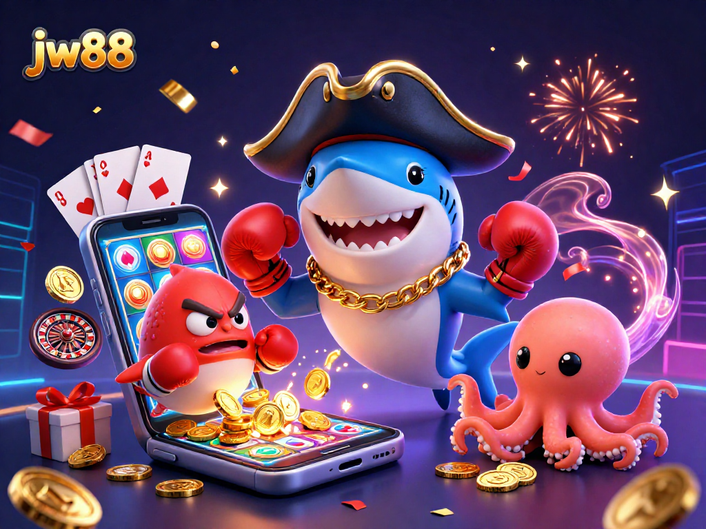 Engage with exciting jackpot spins at jw88 featuring dynamic 3D casino characters amidst vibrant colors.