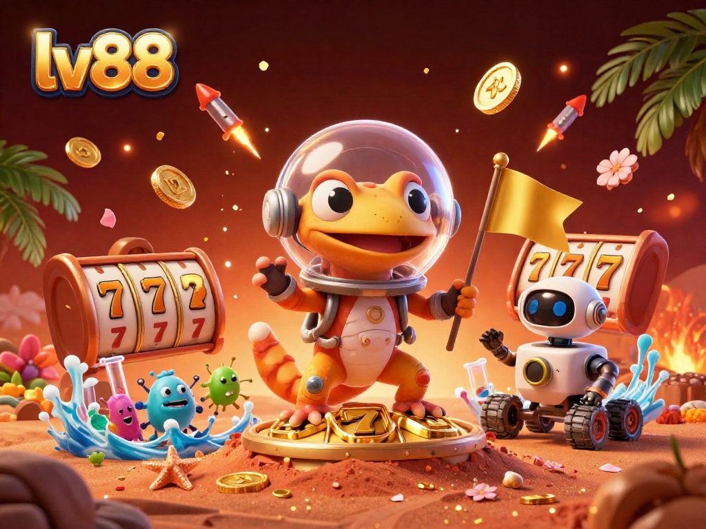Play thrilling games at lv88 with a dynamic 3D illustration of a Martian gecko discovering a golden casino.