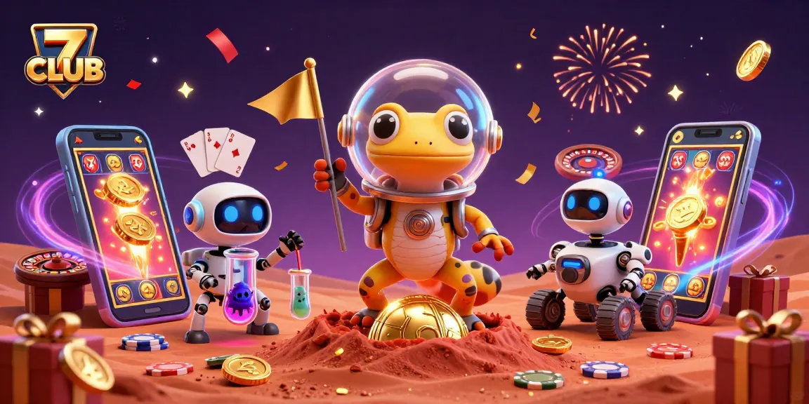 Experience thrilling wins at 7CLUB with vibrant visuals of a Martian casino adventure.