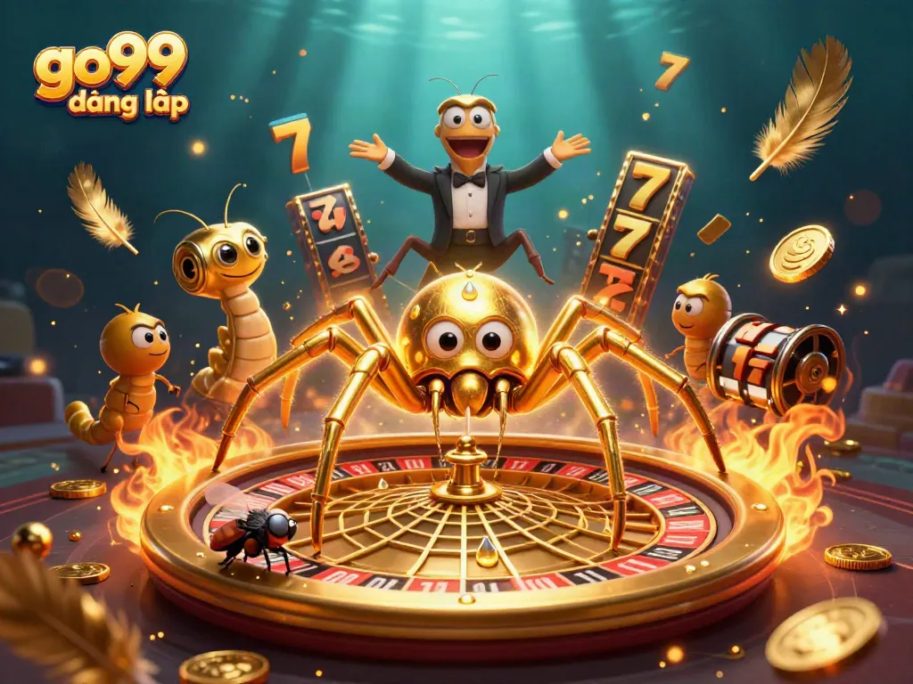 Experience go99 đăng nhập with a vibrant casino scene featuring a golden spider and thrilling bets.