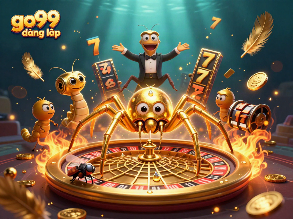 Experience go99 đăng nhập with a vibrant casino scene featuring a golden spider and thrilling bets.