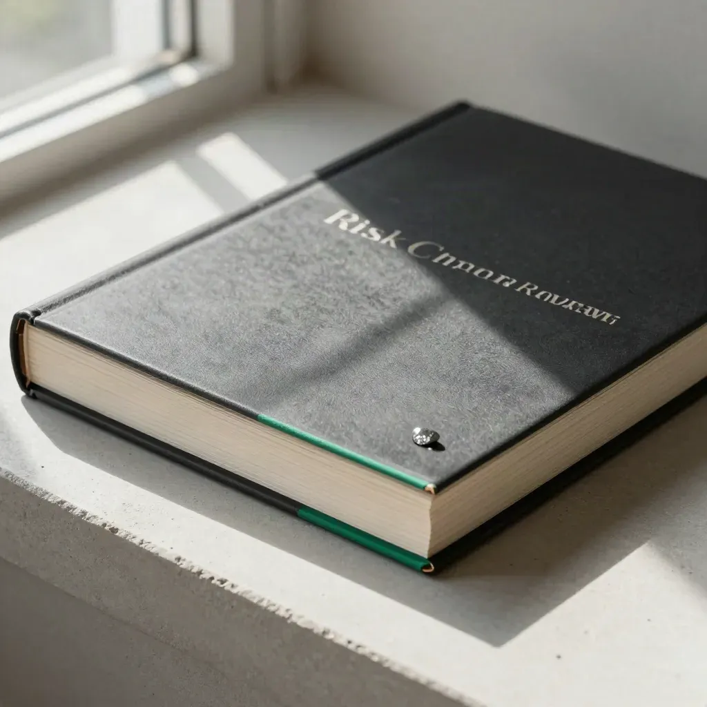Charcoal financial report bundle with emerald edge band under a diagonal window shadow