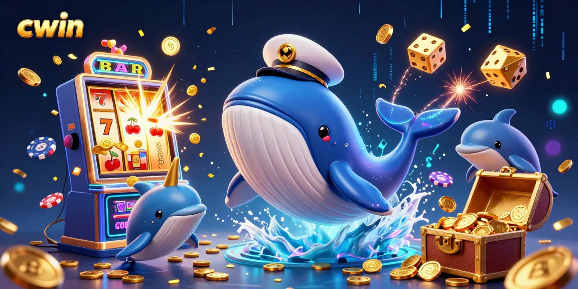 cwin's exciting casino adventure with a whale and dolphins amidst a gold coin storm