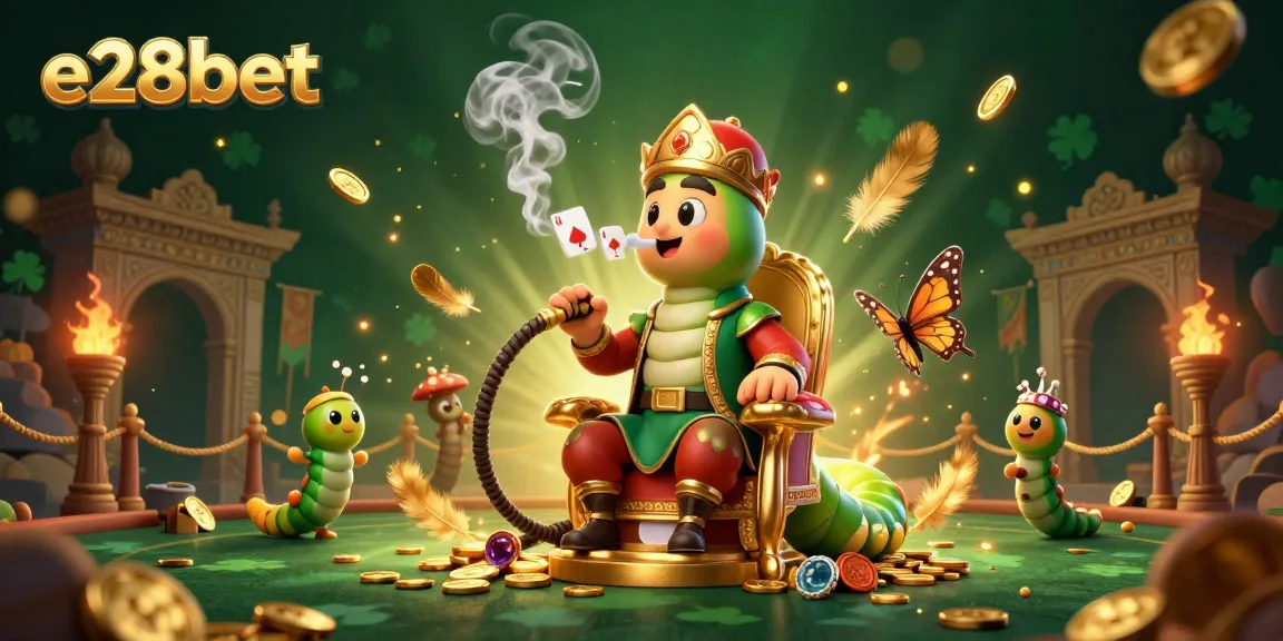 Experience e28bet's immersive world with a vibrant illustration showcasing a hookah-master and interactive casino elements.