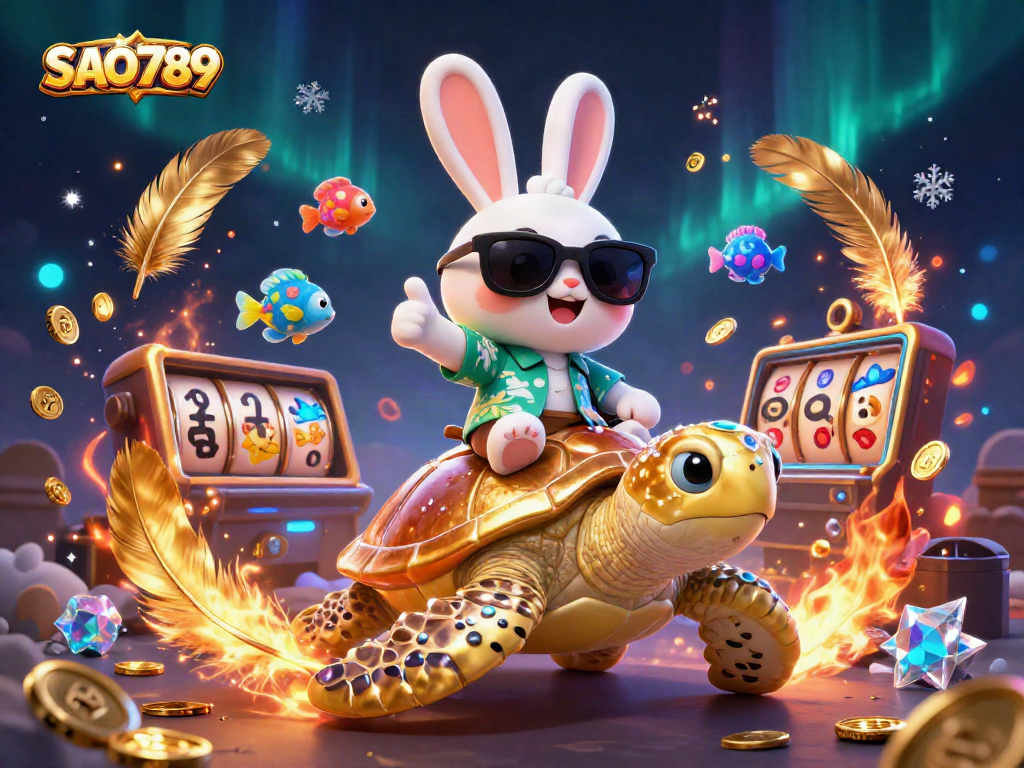 Engage with SAO789's vibrant 3D casino adventure featuring a lucky rabbit and golden turtle.