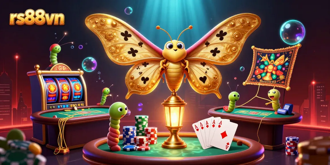 Engage in exciting gameplay at rs88vn, featuring a vibrant casino scene with colorful poker chips and card displays.