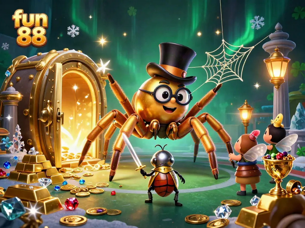 Engage with fun 88’s vibrant gaming world featuring a golden tarantula and beetle knight.