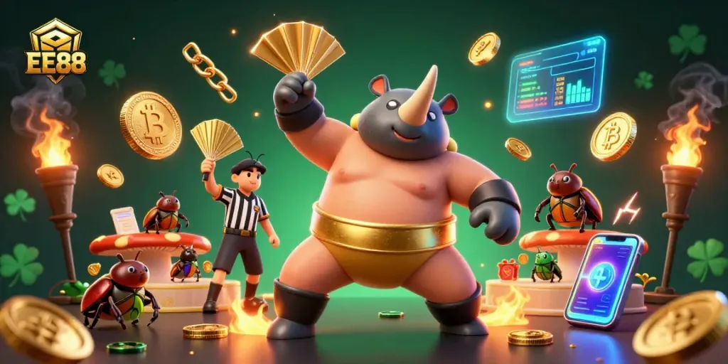 Engage with EE88's thrilling gaming experience enriched with 3D cartoon art and dynamic crypto elements.