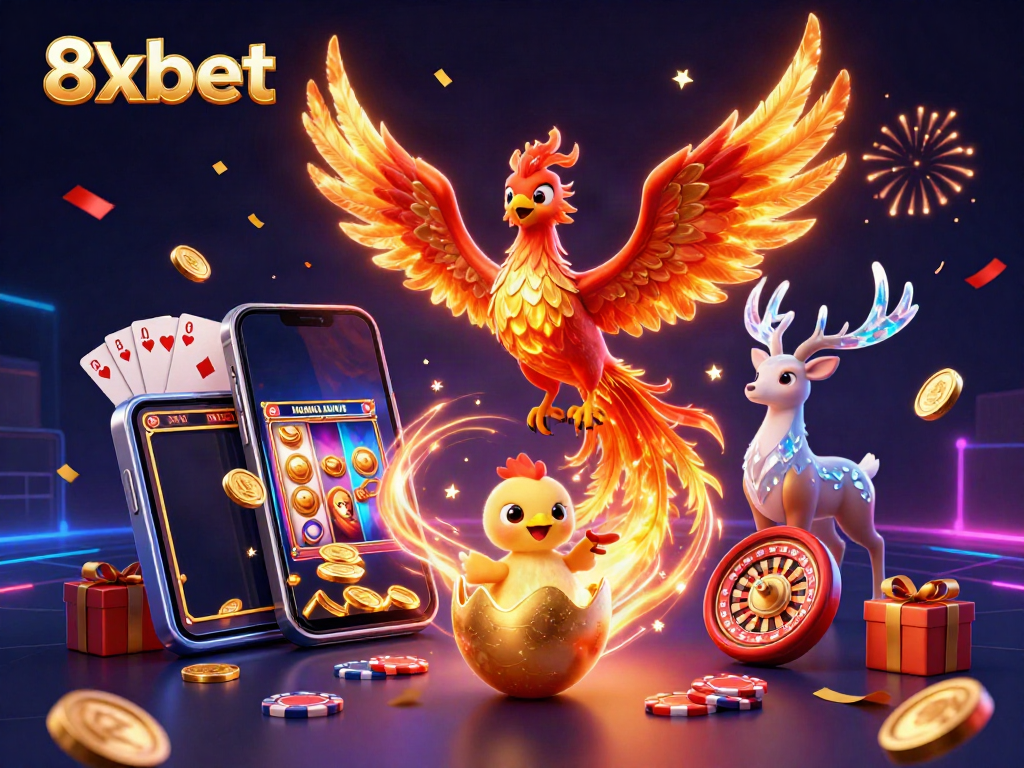 Experience the thrill of gaming with 8xbet as the fire phoenix rises in a colorful casino world.