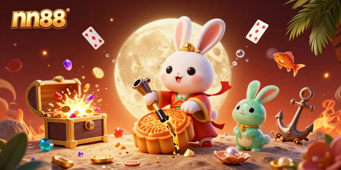 Play poker chips with nn88 amidst treasure in a vibrant 3D casino world.