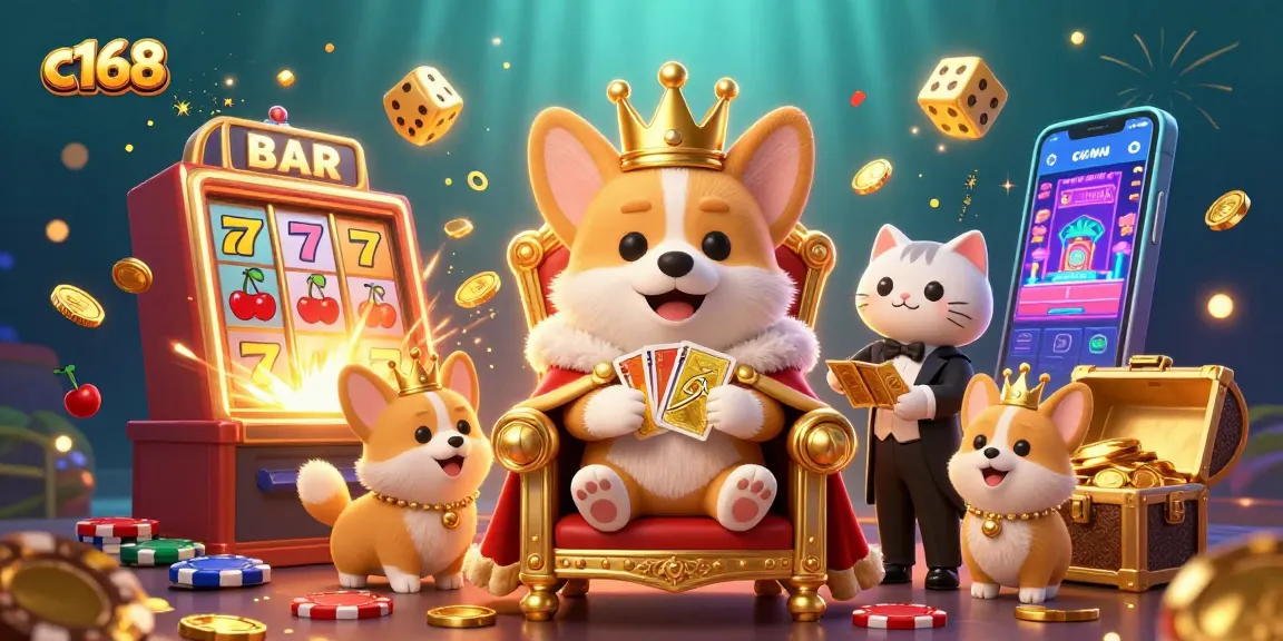 Experience the exciting world of c168's gaming with vibrant slot machines and lively characters.
