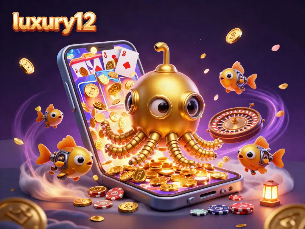 Engage with luxury12's vibrant slot game amidst a surreal underwater adventure filled with gold coins.