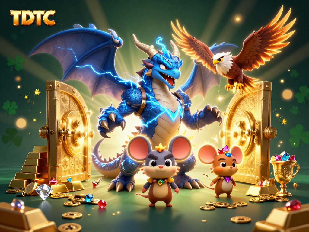 Experience TDTC gameplay with a vibrant scene filled with treasure and dynamic characters.